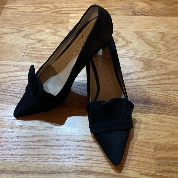 Sole Society Womens Darbia Shoe Heel Size 8 Black Suede Ruffle Pointed Leather - Picture 4 of 11